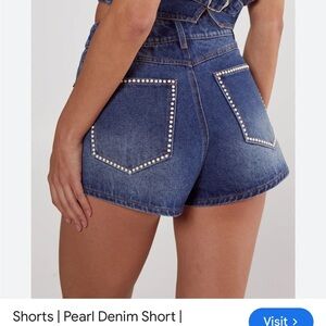 Nasty Gal Blue Pearl-Embellished Jean Shorts